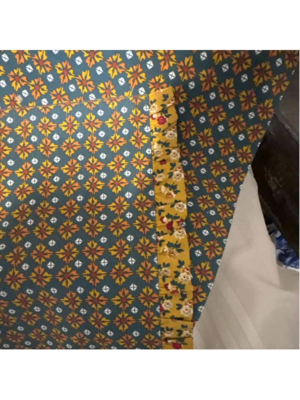 Cotton Rectangular Placemats Set of 4 Yellow Blue Floral Geometric Pattern